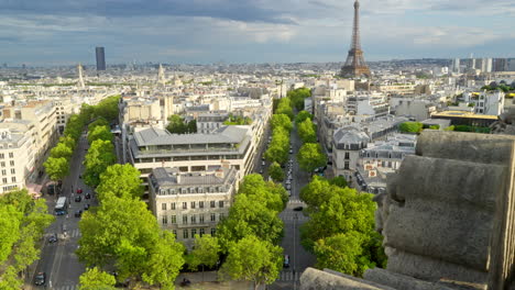 tilt up view of the eiffel tower in paris, france from the arc de triomphe on a sunny day