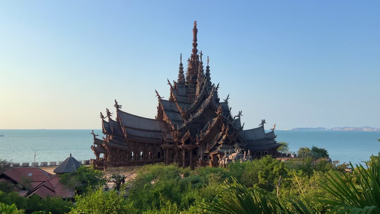 Sanctuary of Truth, popular touristic attraction in Pattaya, Chonburi in Thailand during the day