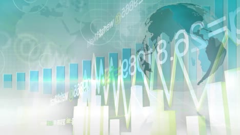 animation of statistics and financial data processing over world map and globe