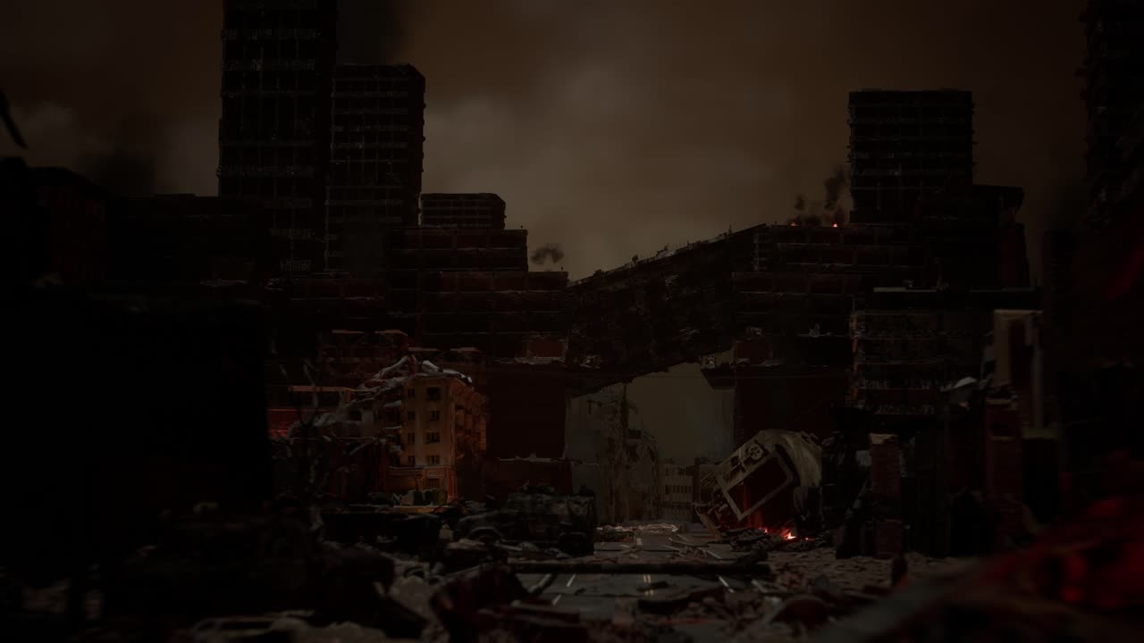 전쟁이 끝난 후의 폐허가 된 도시 개념