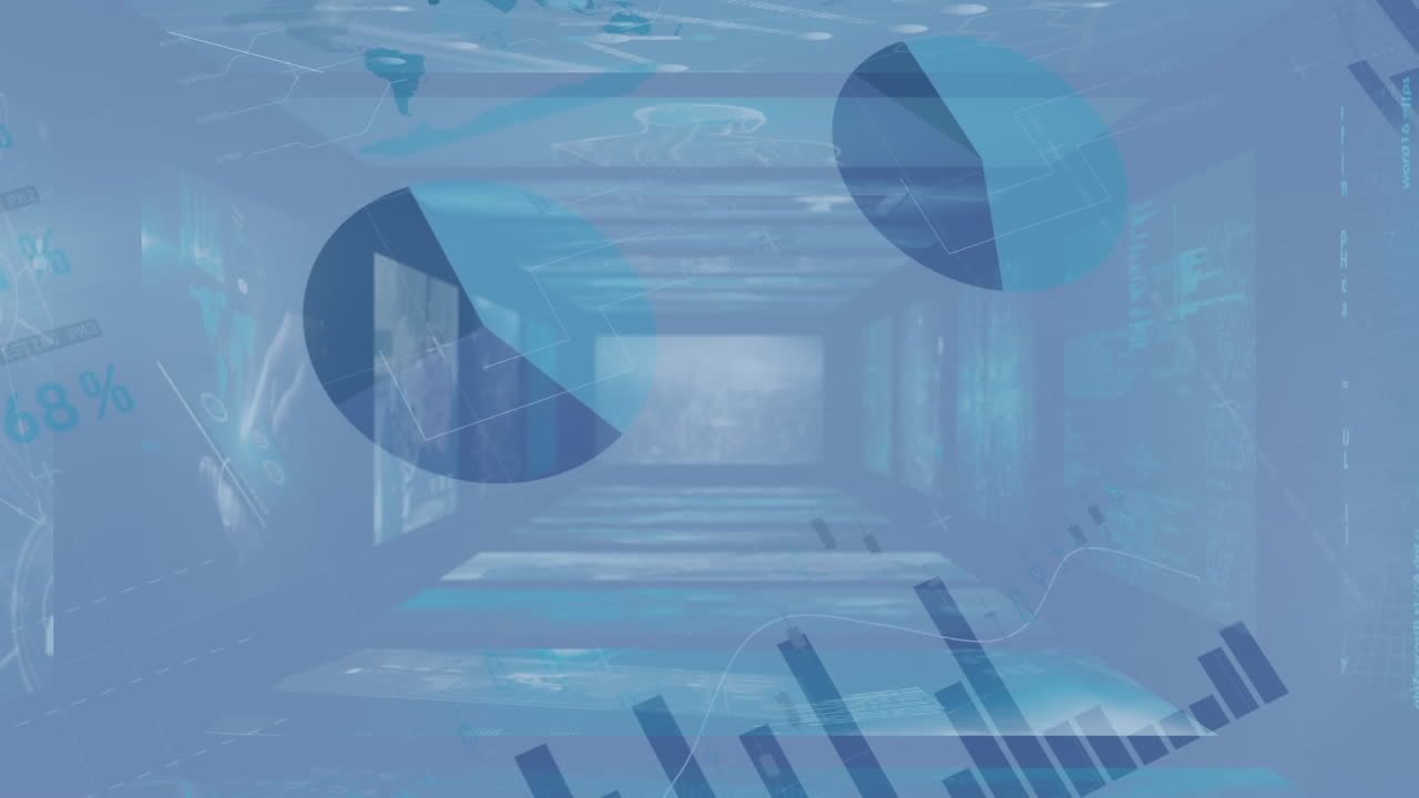 디지털 화면을 통해 금융 데이터 처리의 애니메이션