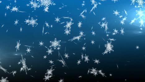 snowflakes falling against blue background