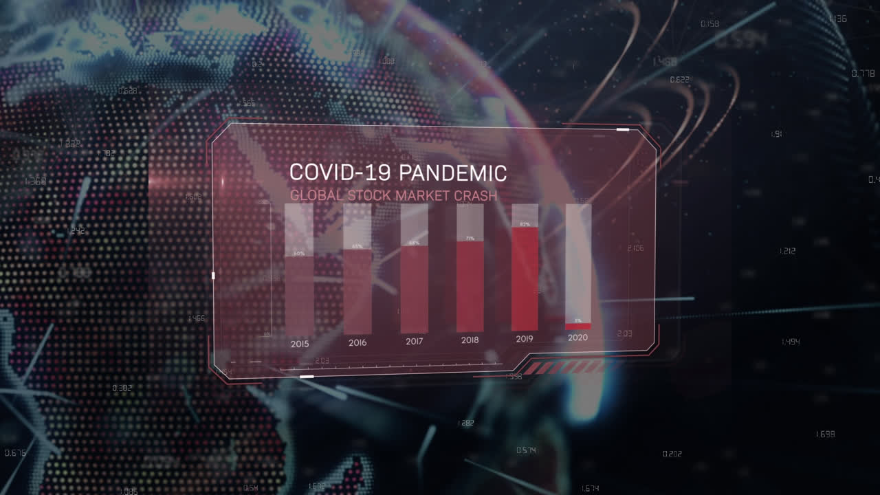animación del globo y procesamiento de datos sobre fondo negro.