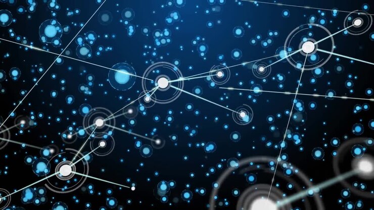 Animation of connections over dots on navy background