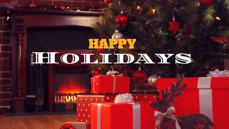 happy holidays text and christmas gifts