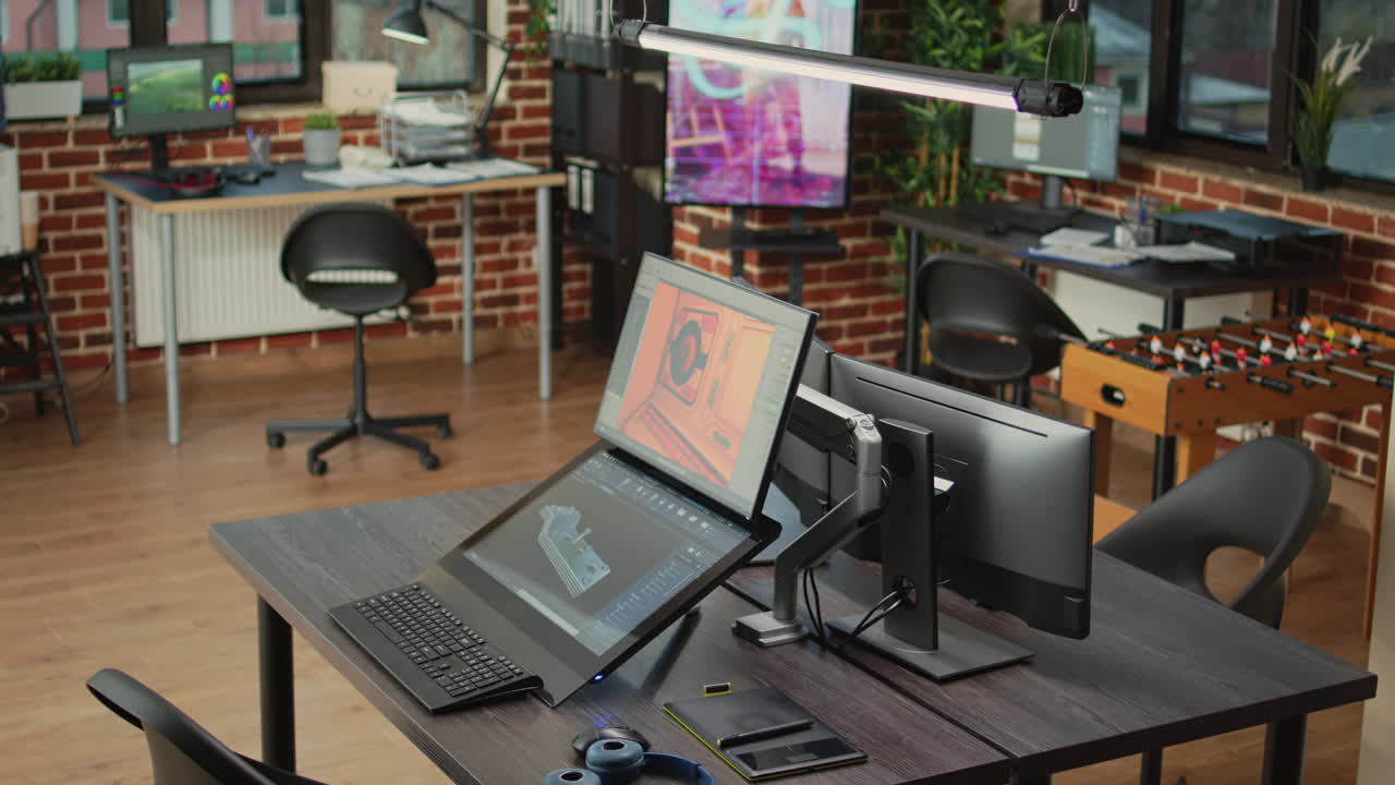 Creative agency office with monitors to work on development