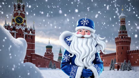 russian santa claus in red square, winter scene