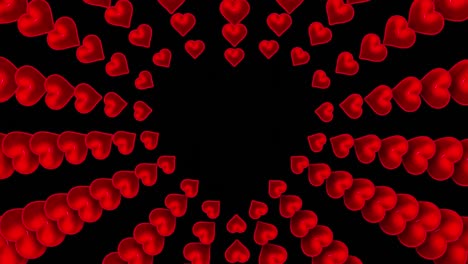 fila de corazones desapareciendo sobre un fondo negro