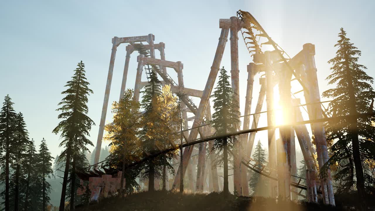 ⁇ 은 숲에서 일몰 때 롤러코스터