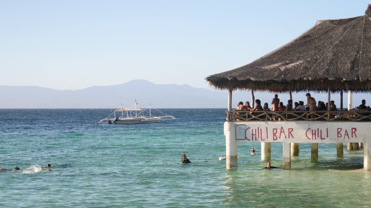 Chili Bar And Restaurant On The Beachside of Moalboal Municipality In Cebu, Philippines. Static Shot