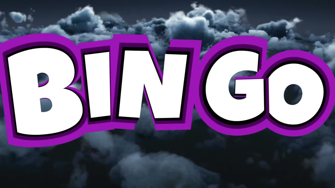 animazione di testo bingo sul cielo con le nuvole.