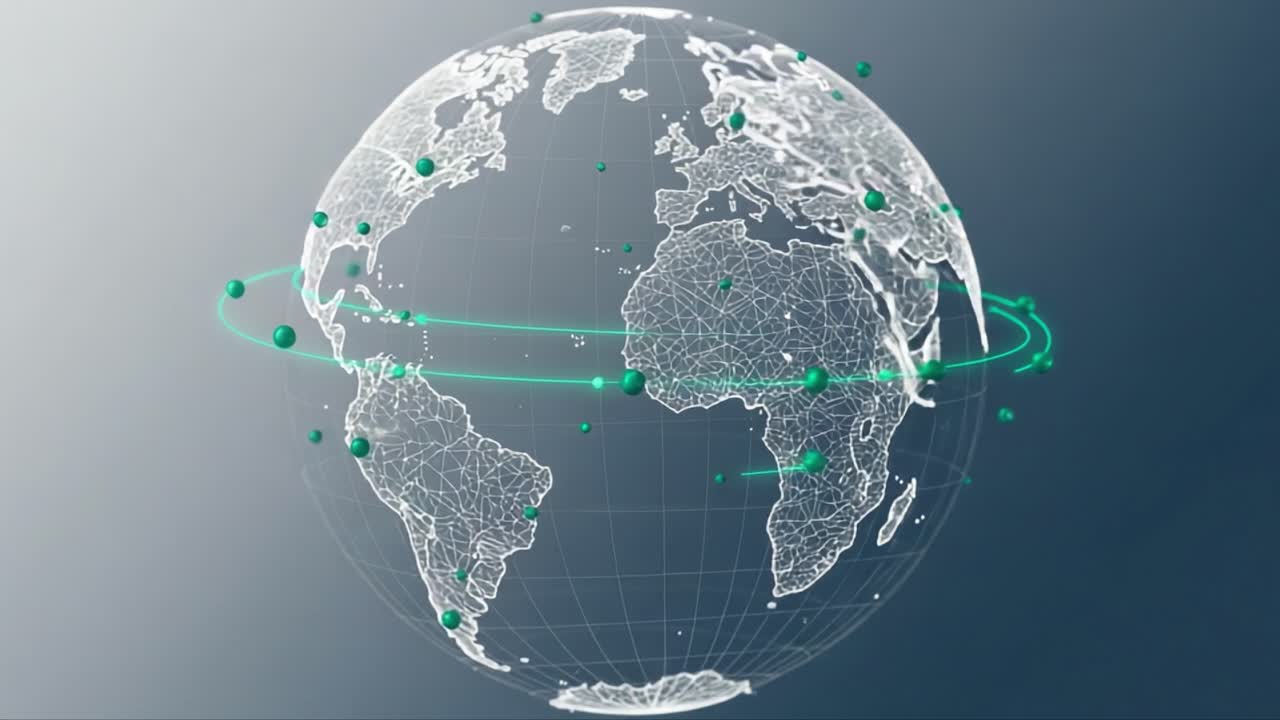 A Dynamic and Interactive 3D Globe Visualization Highlighting Global Connectivity Through Nodes and Lines Representing Data Flow Across Continents and Countries