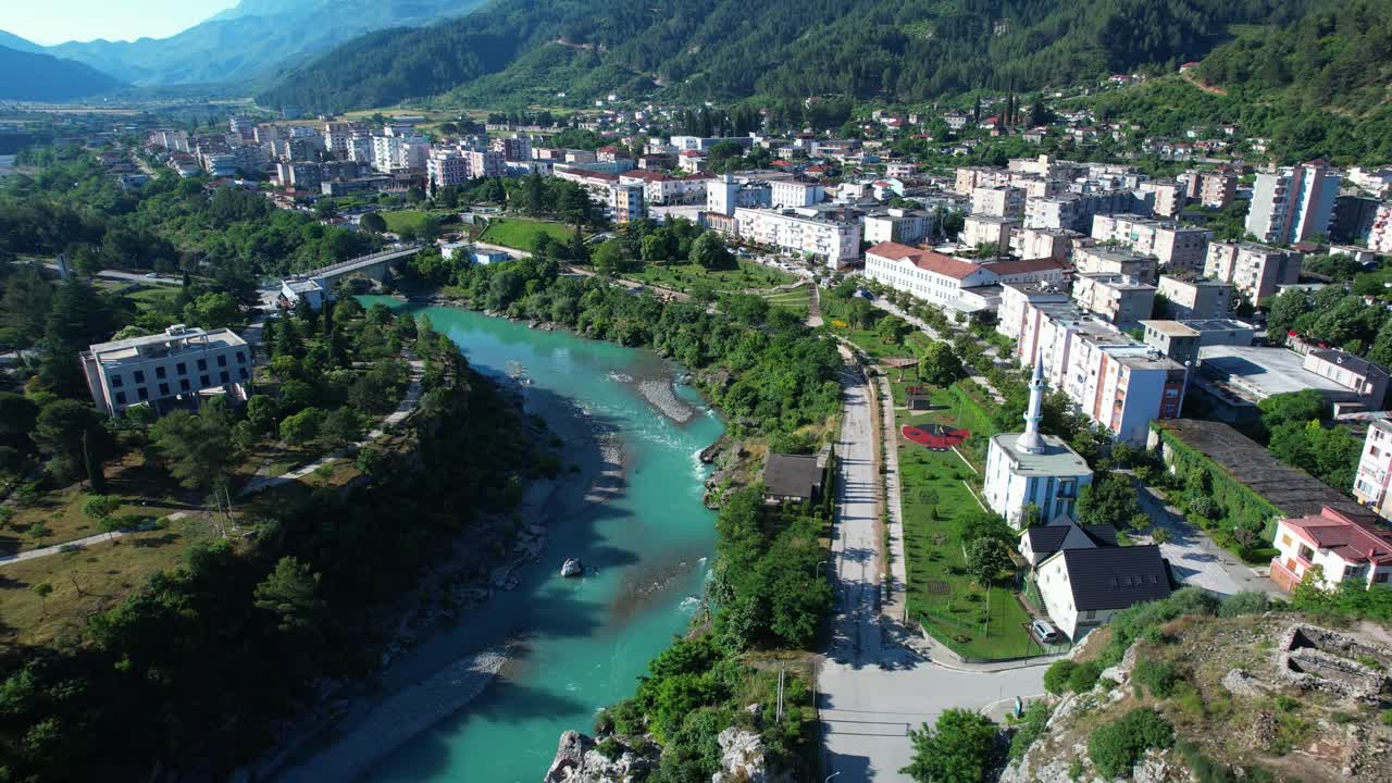 Beautiful City Permet Mountain Slope Over Emerald Vjosa River Top Albanian Tourism Destination