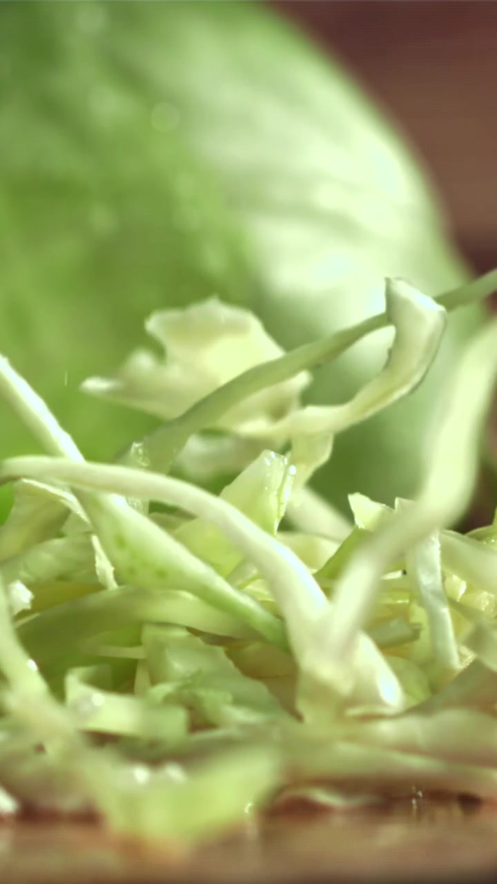 Shredded Cabbage Falling in Slow Motion