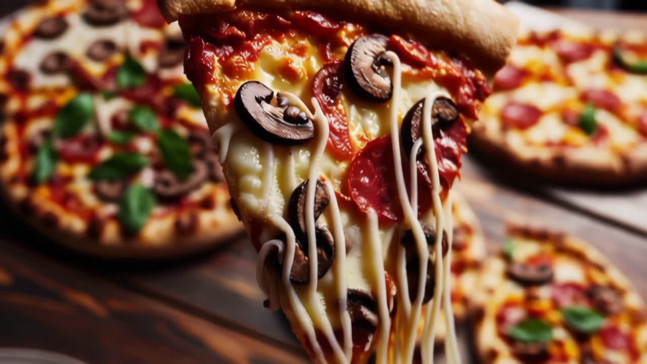 Pizze deliziose e una fetta filante