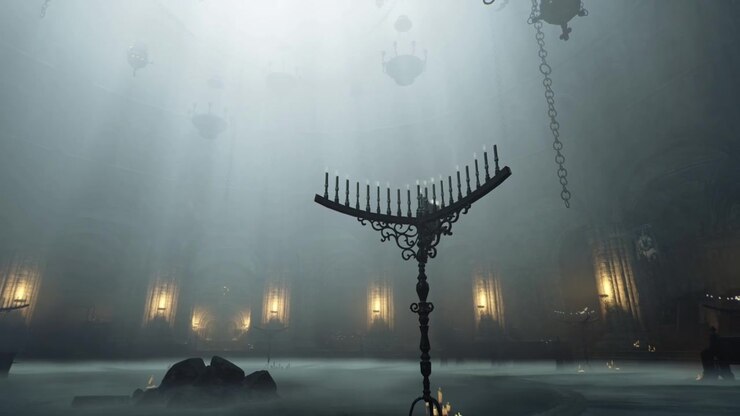 Charming romantic environment with shimmering flames and foggy atmosphere