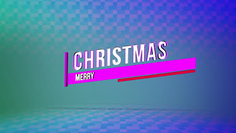 modern merry christmas text on blue squares geometric pattern