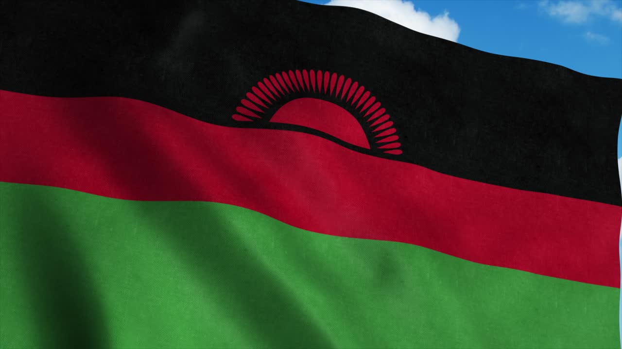 Flaga Malawi powiewająca na wietrze, tło błękitnego nieba. 4K