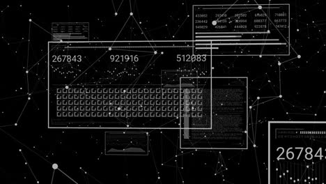 animation of network of connections over data processing on black background