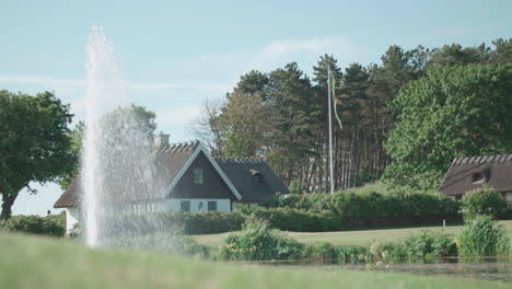 a shot of typical swedish houses on the countryside in an idyllic environment