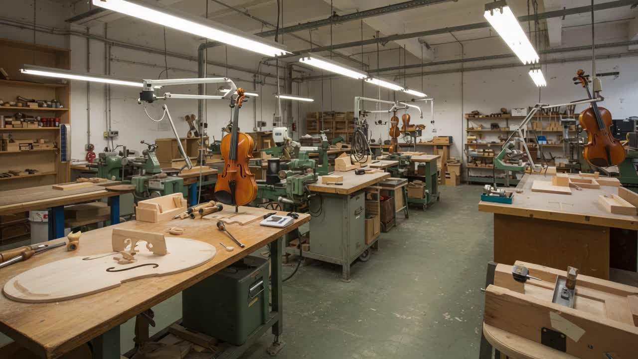 Crafting Masterpieces: A Detailed Look Inside a Violin Workshop Showcasing Precision Tools and Techniques Used in String Instrument Creation