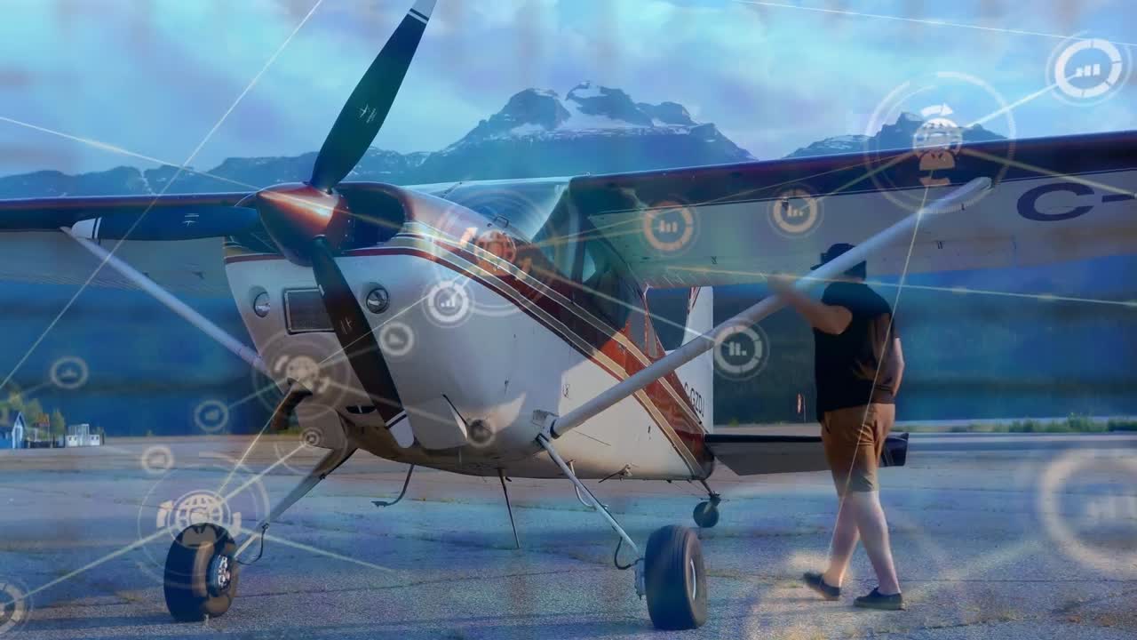 공항을 통한 패키지와 함께 드론을 통한 연결 네트워크의 애니메이션