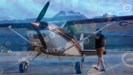 animación de la red de conexiones a través de drones con paquetes a través del aeropuerto