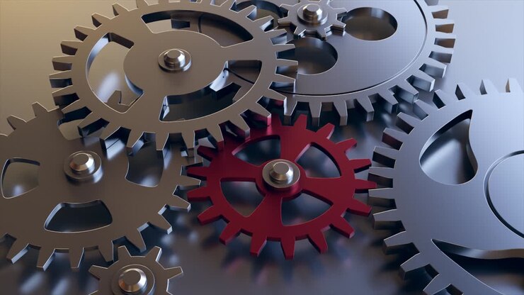 Industrial video background with gears. 3d animation.