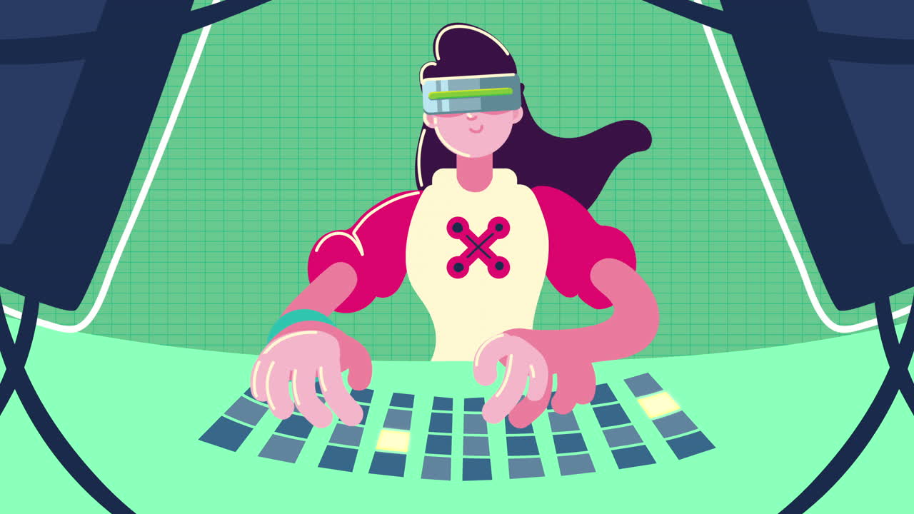 joven usando un personaje de jugador de teclado