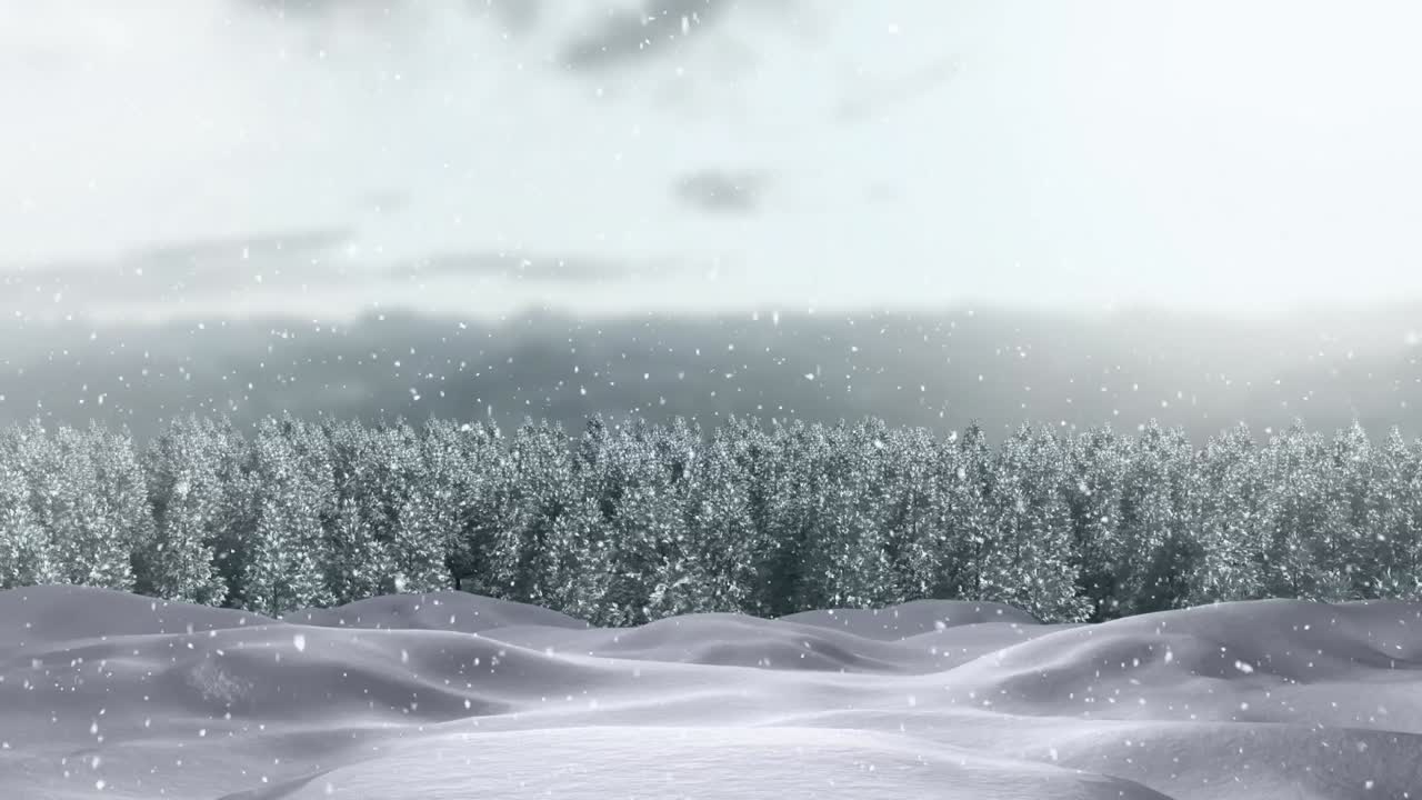 Snow falling in countryside