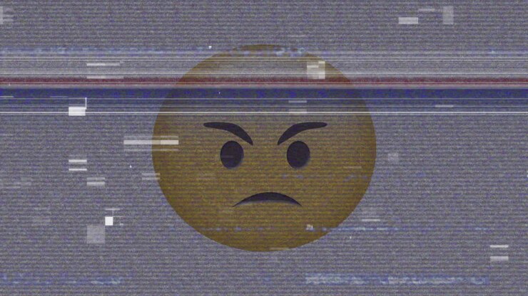 Animation eines wütenden Emojis über Bildschirmrauschen