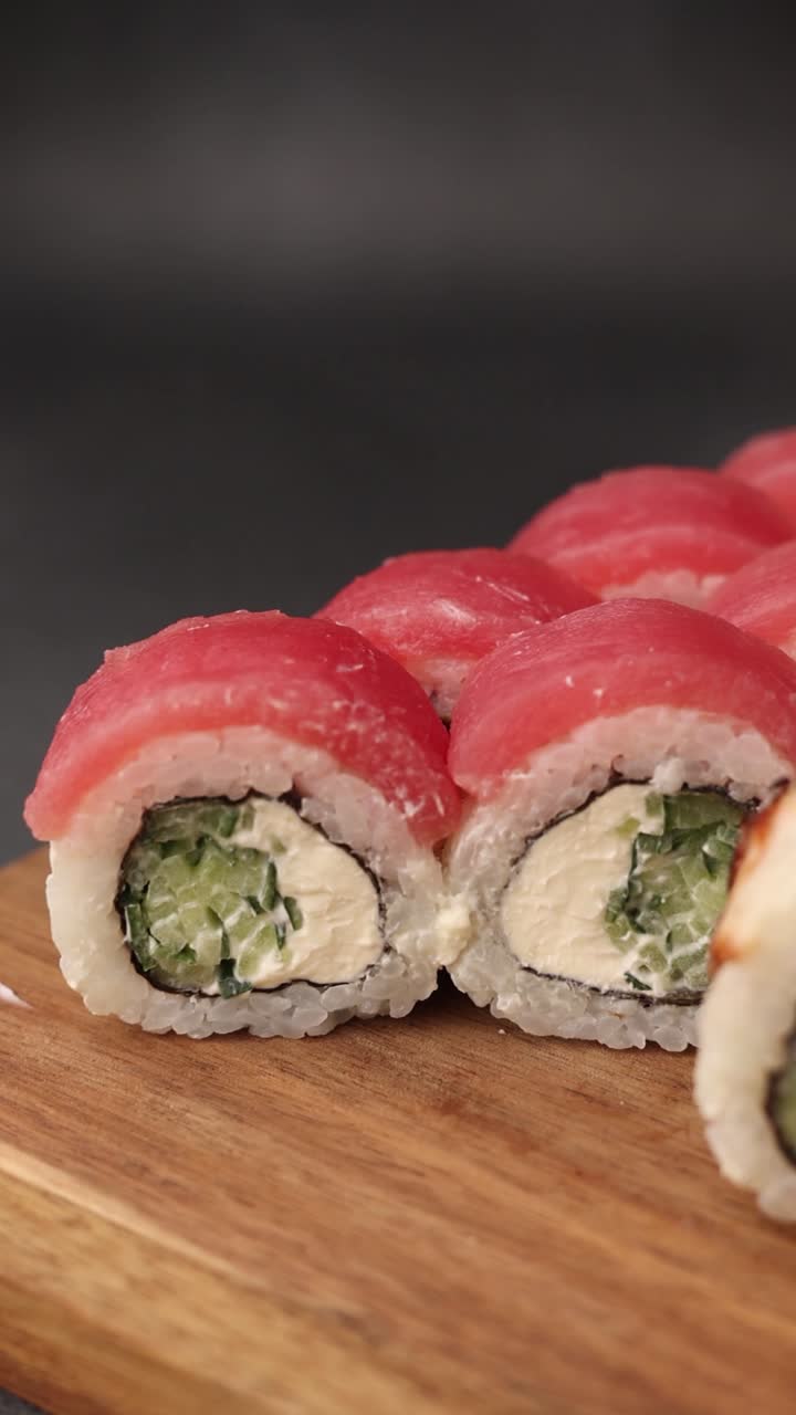 Tuna Sushi Rolls with Cheese and Cucumber