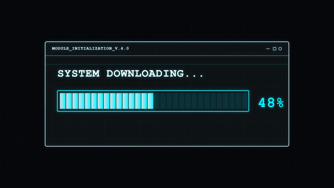 Digital Progress Bar Loading System Data on Dark Background
