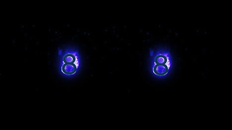 animación de dos número 8 en fuego azul sobre fondo negro