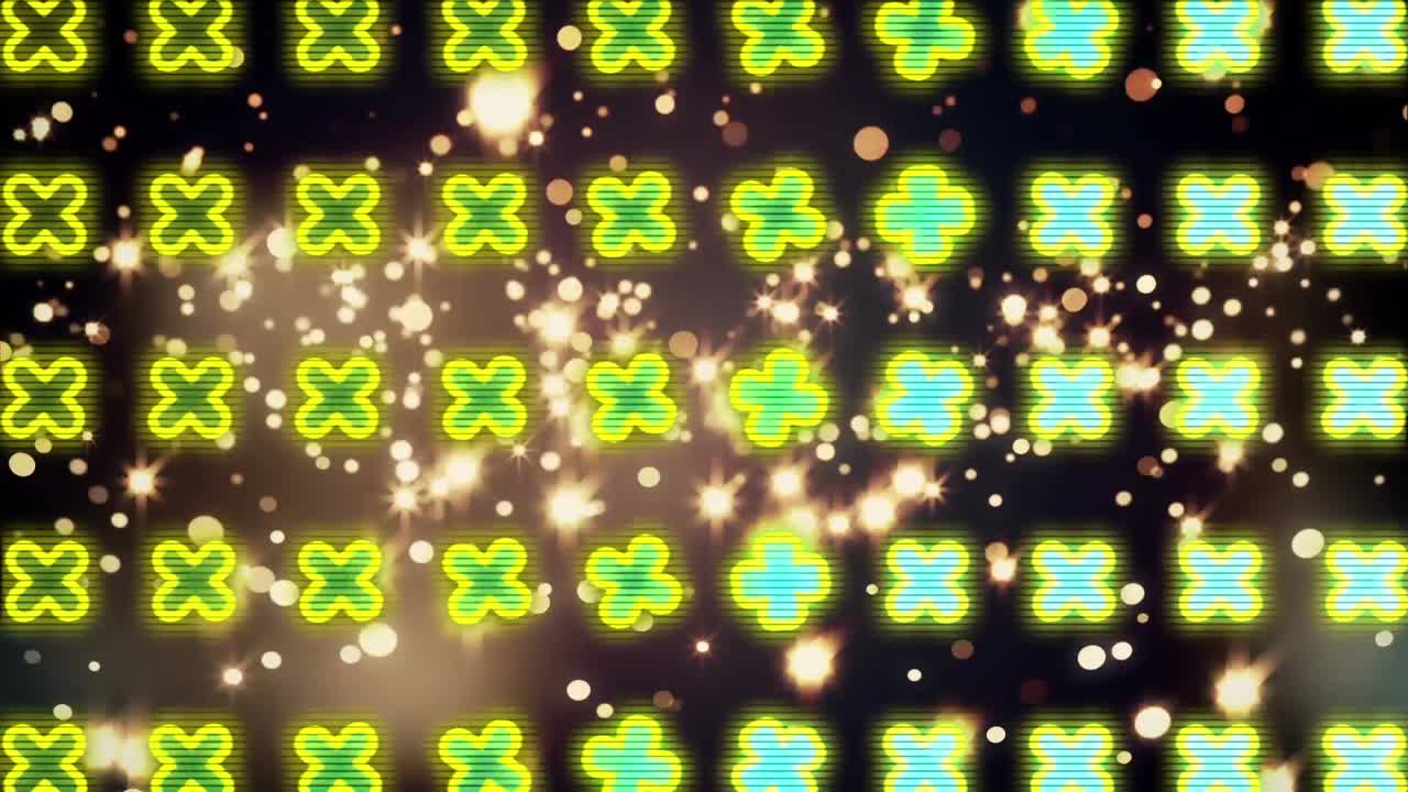 황금빛으로 검은 바탕에 반복되는 x 마크의 애니메이션