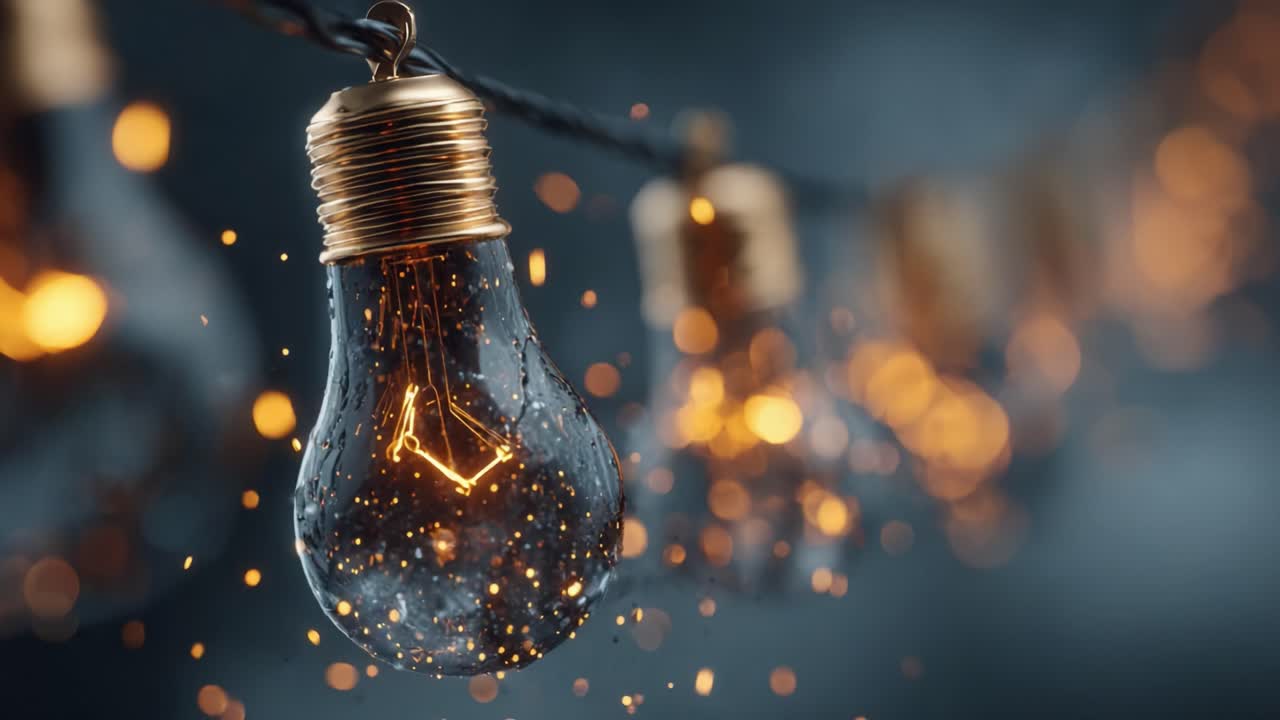 Aesthetic Close-Up of Illuminated String Lights with Sparkling Effects Creating a Cozy Ambiance, Perfect for Adding Warmth to Any Setting