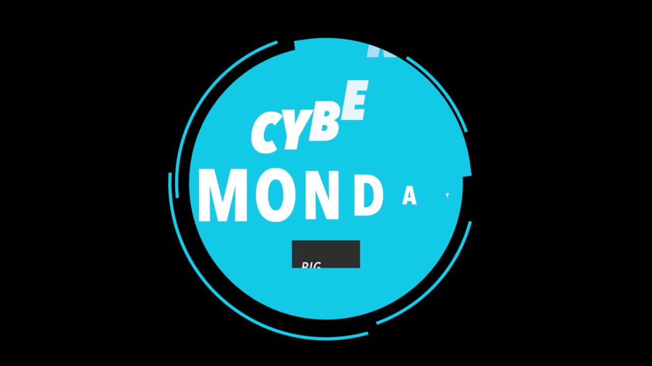 texto de lunes cibernético con círculo azul en gradiente negro