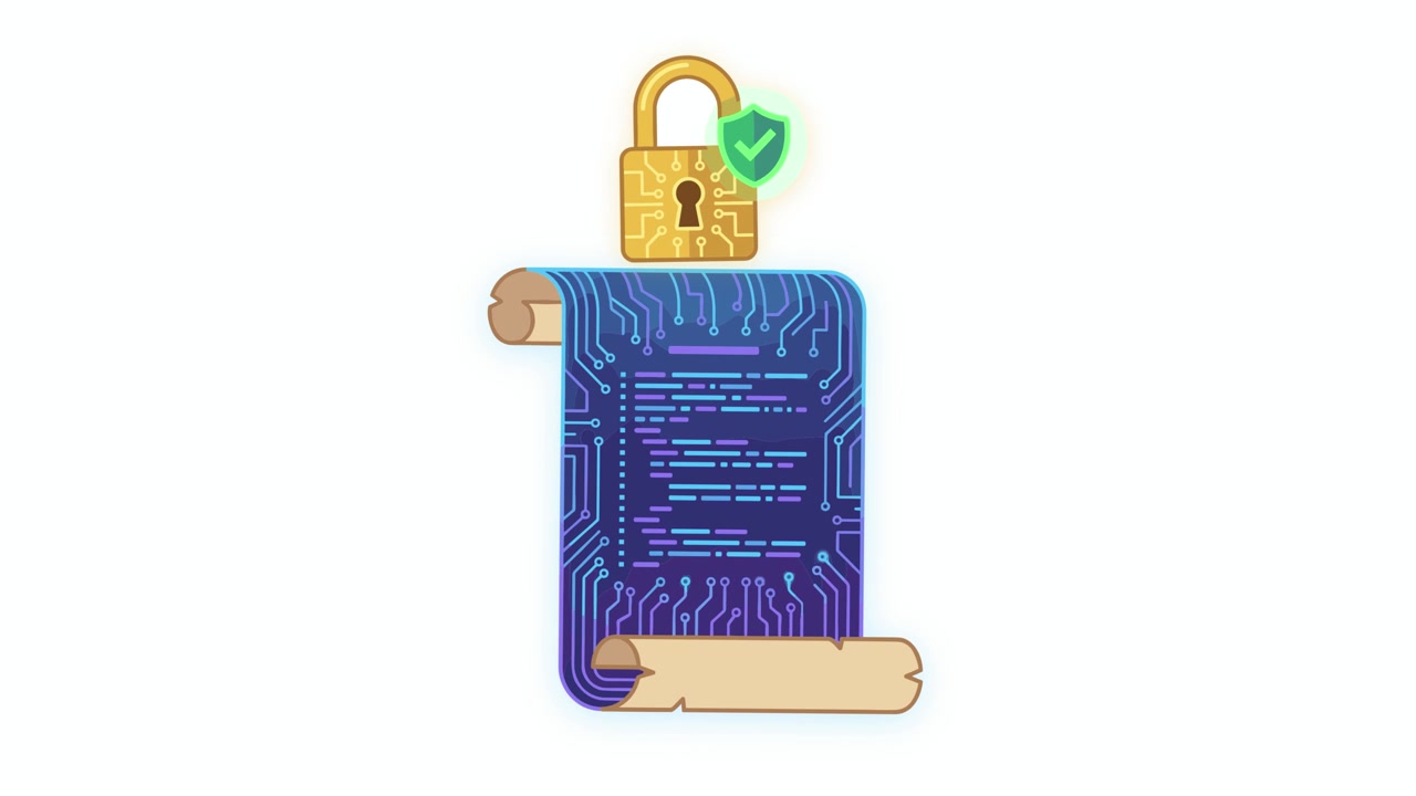 Animated Scroll with Circuit Board Pattern and Security Lock