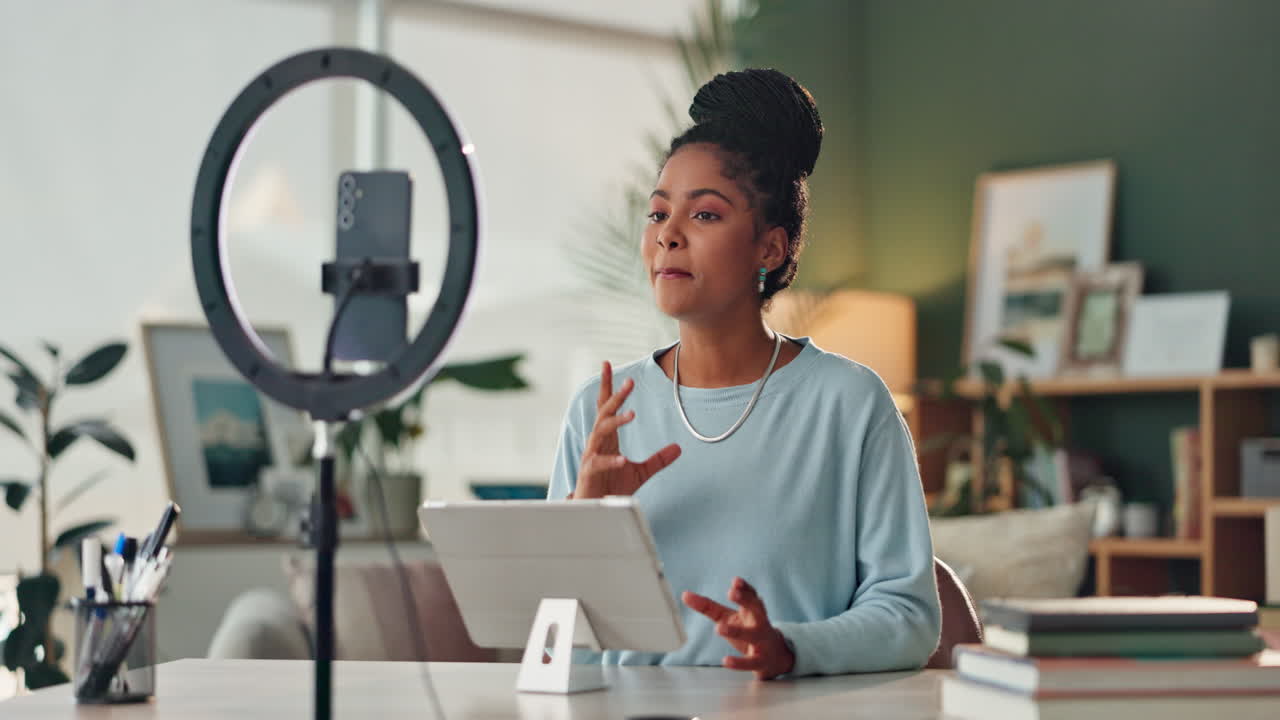 Woman creating online video content