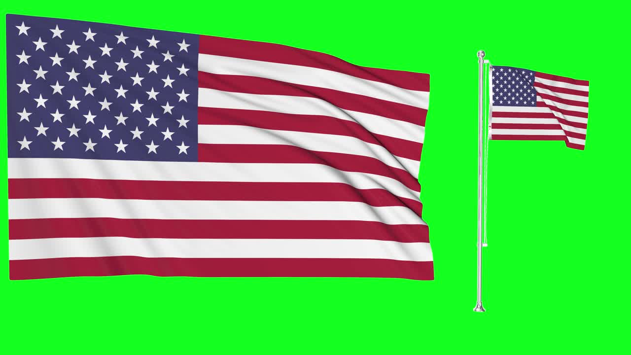 pantalla verde ondeando la bandera de los ee.uu. o el asta de la bandera