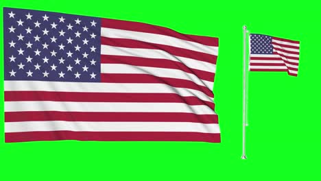 green screen waving usa flag or flagpole