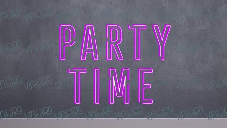 Animation-of-party-time-text-over-grey-background