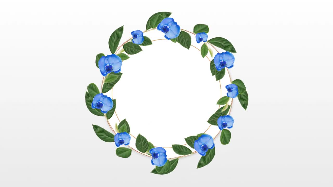 장식적 인 파란 꽃 을 가진 복사 공간 을 위한 사진 프레임