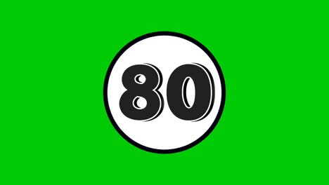 number 80 symbol sign animation motion graphics cartoon black color on green screen background.numbers in white circle suitable for video elements