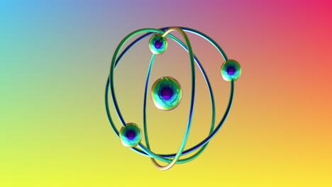 animación del modelo atómico girando sobre el fondo vibrante del gradiente