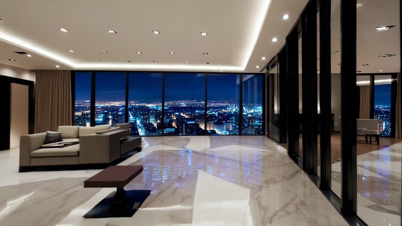 Luxurious Modern Penthouse with Panoramic City Night View | Premium ...