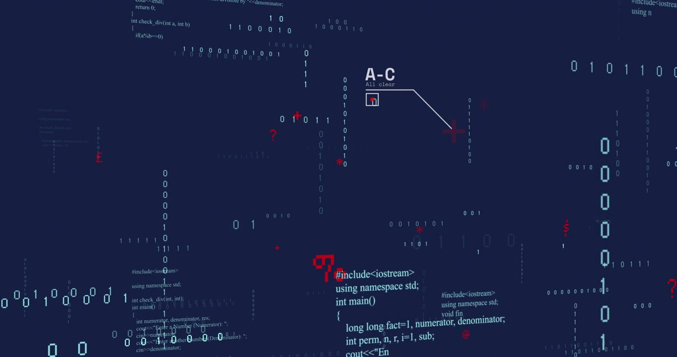 Animation of airplane, circle over binary codes and computer language against abstract background
