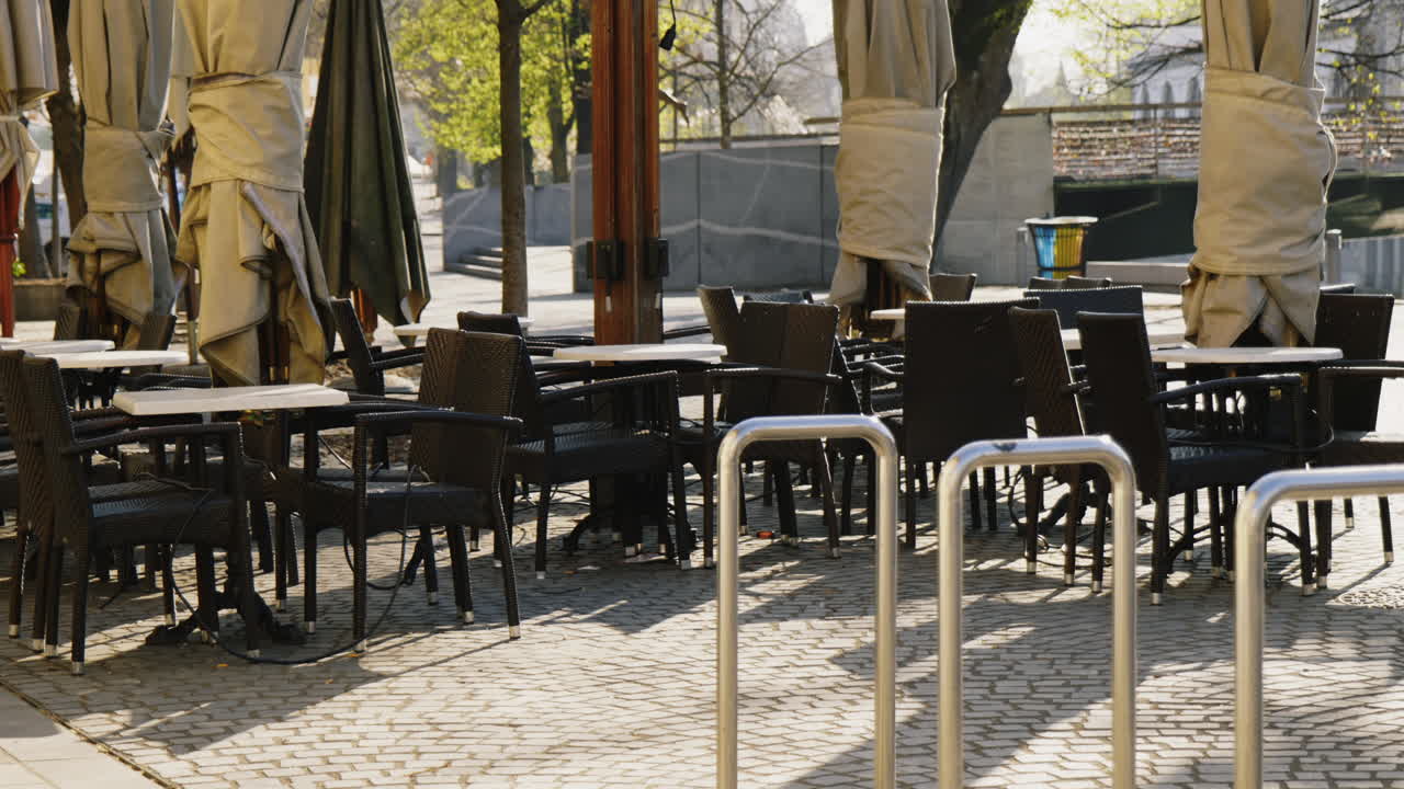 Empty Outdoor Cafe in the City Park