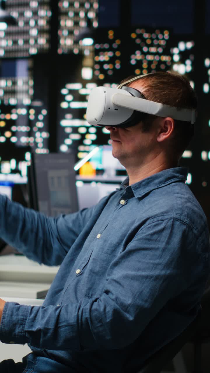 Vertical Video Interior designer using virtual reality headset to create a floor plan