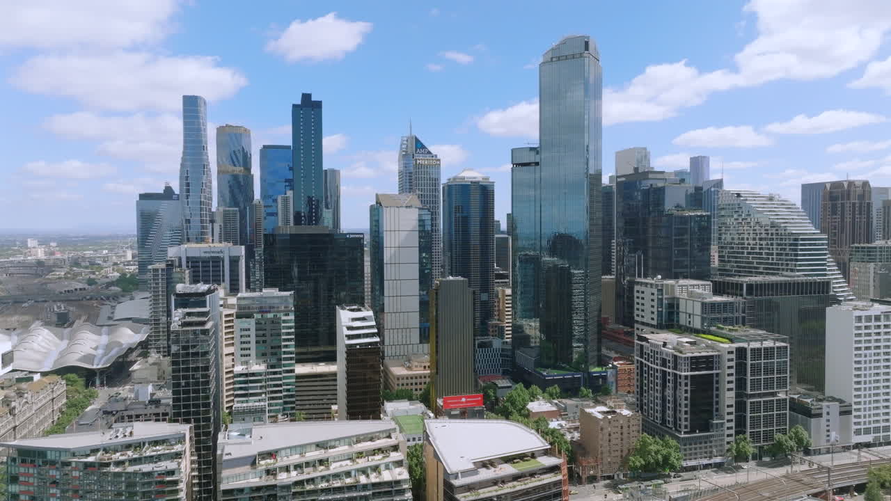 Melbourne Australia City CBD skyline Rialto skyscraper located Collins Street, in the western side of the Melbourne central business district. Yarra river apartments aerial view